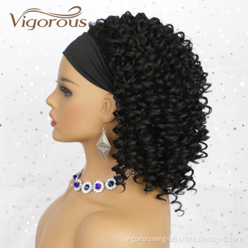 Wholesale Best Manufacturers Spiral Curly For Black Women Good Quality Cheap Headband Black Short Afro Hair Synthetic Wigs Curly